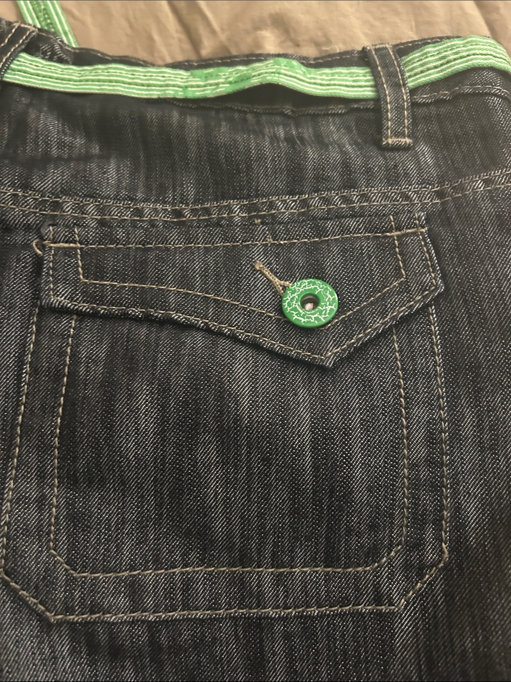 Cato Dark Denim Shorts with Bright Green Trim - Picture 5 of 5